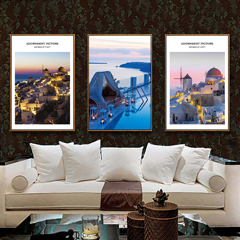 地中海风格卧室床头装饰画房间过道挂画宾馆客房清新爱琴海风景画