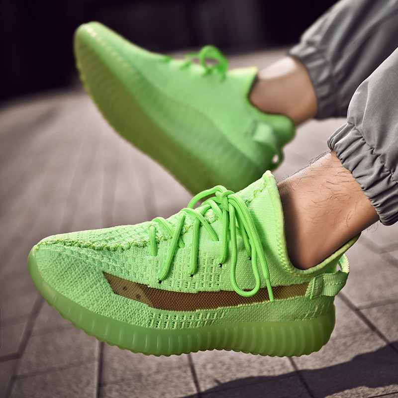 2020年夏季夜光绿椰子350v2荧光鞋男潮鞋透气网面时尚休闲运动鞋