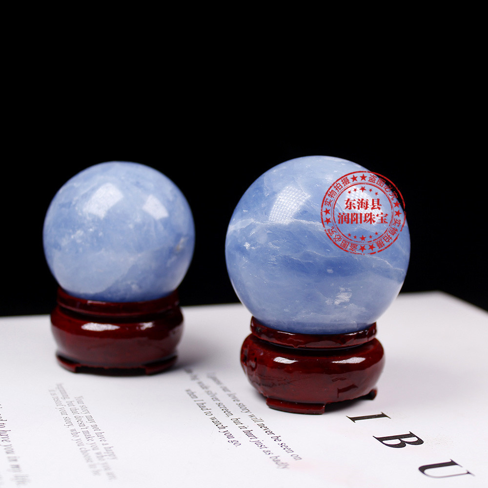 东海天然蓝晶石水晶球天青石球摆件原矿石家居装饰厂家批发