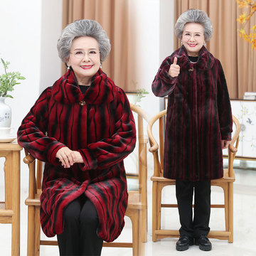 水貂绒外衣中老年人女仿皮草外套奶奶冬装70老人太太貂皮大衣洋气