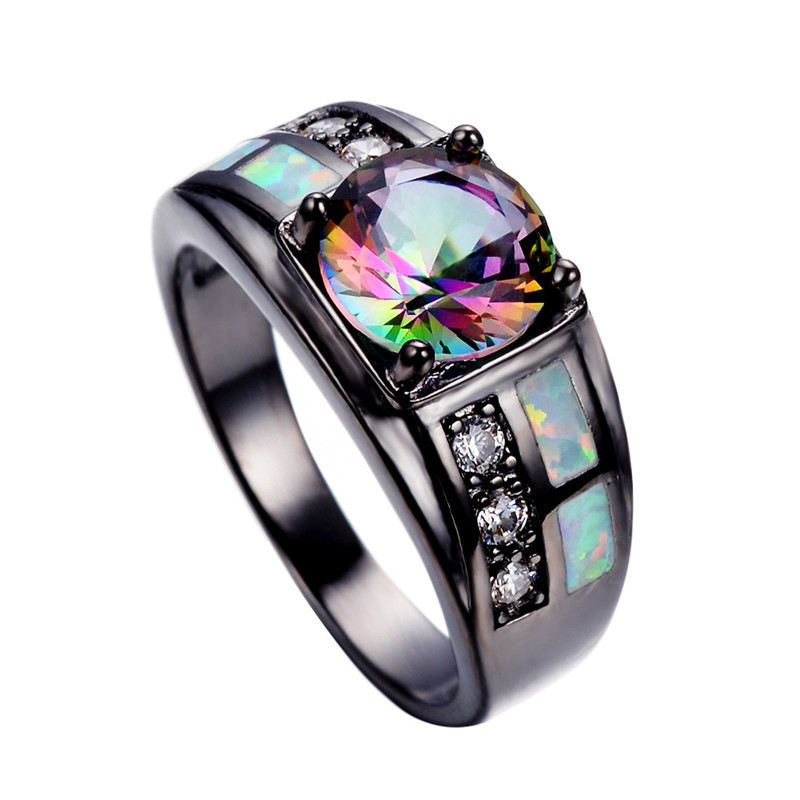 厂家货源一件代发速卖通wish ebay黑金澳宝炫彩钻 6小钻锆石戒指