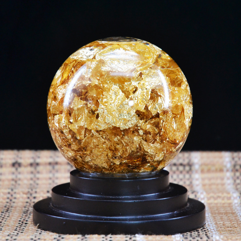水晶金箔风水转运球摆件风生水起家居玄关办公招财工艺品商务礼品