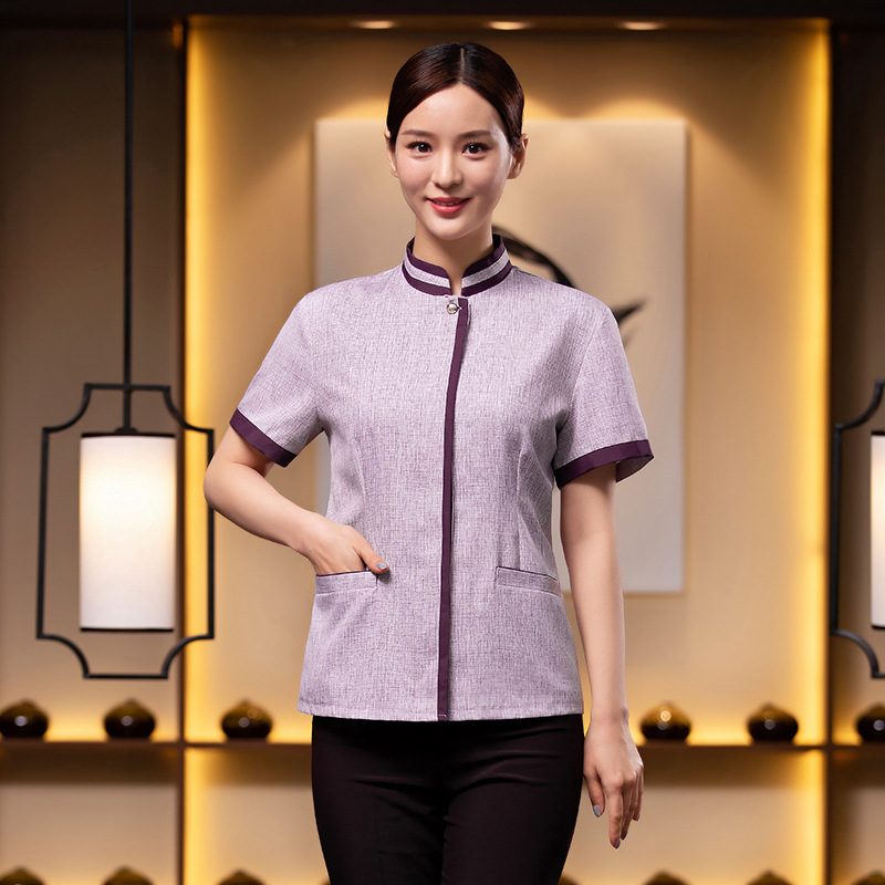 物业医院保洁人员工作服短袖优雅气质女酒店客房后勤工装夏季上衣