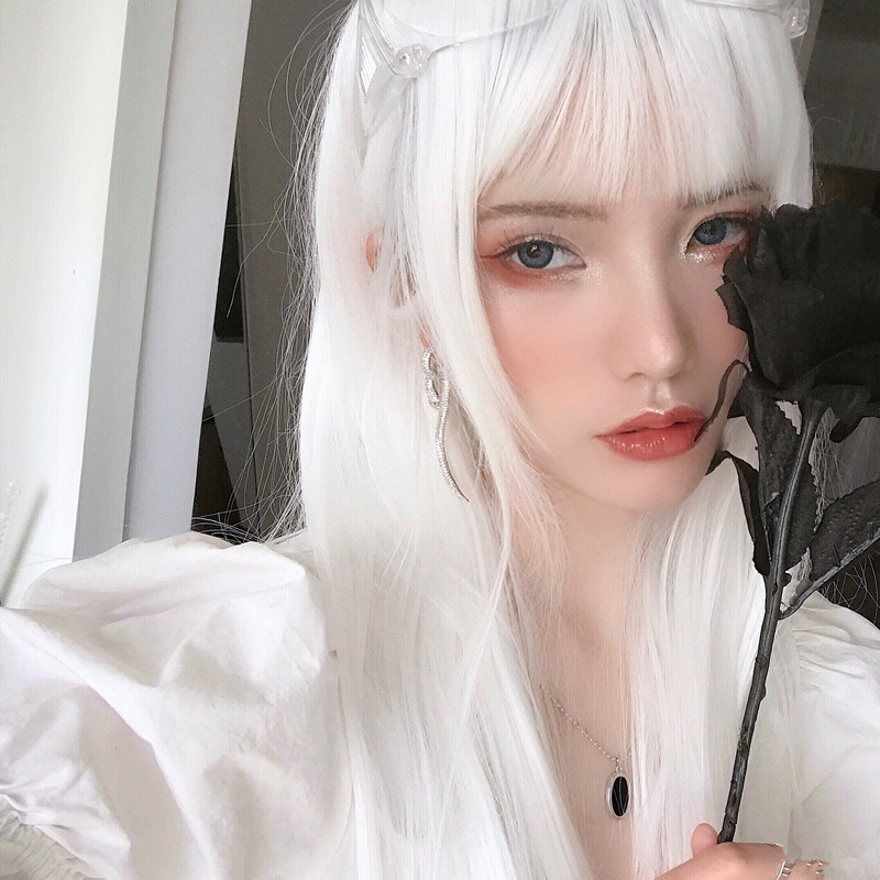 假发男女长发日常纯白色网红自然长直发lolita化纤全头套直播带货