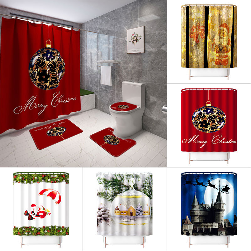 New Design Wooden Board Snowflake Digital Printing Shower Curtain for the Elderly Bathroom Electric Business for Amazon Hot