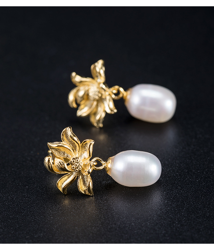 花朵,花卉,国潮是否跨境出口专供货源否纯度925银颜色荷花珍珠耳环贵