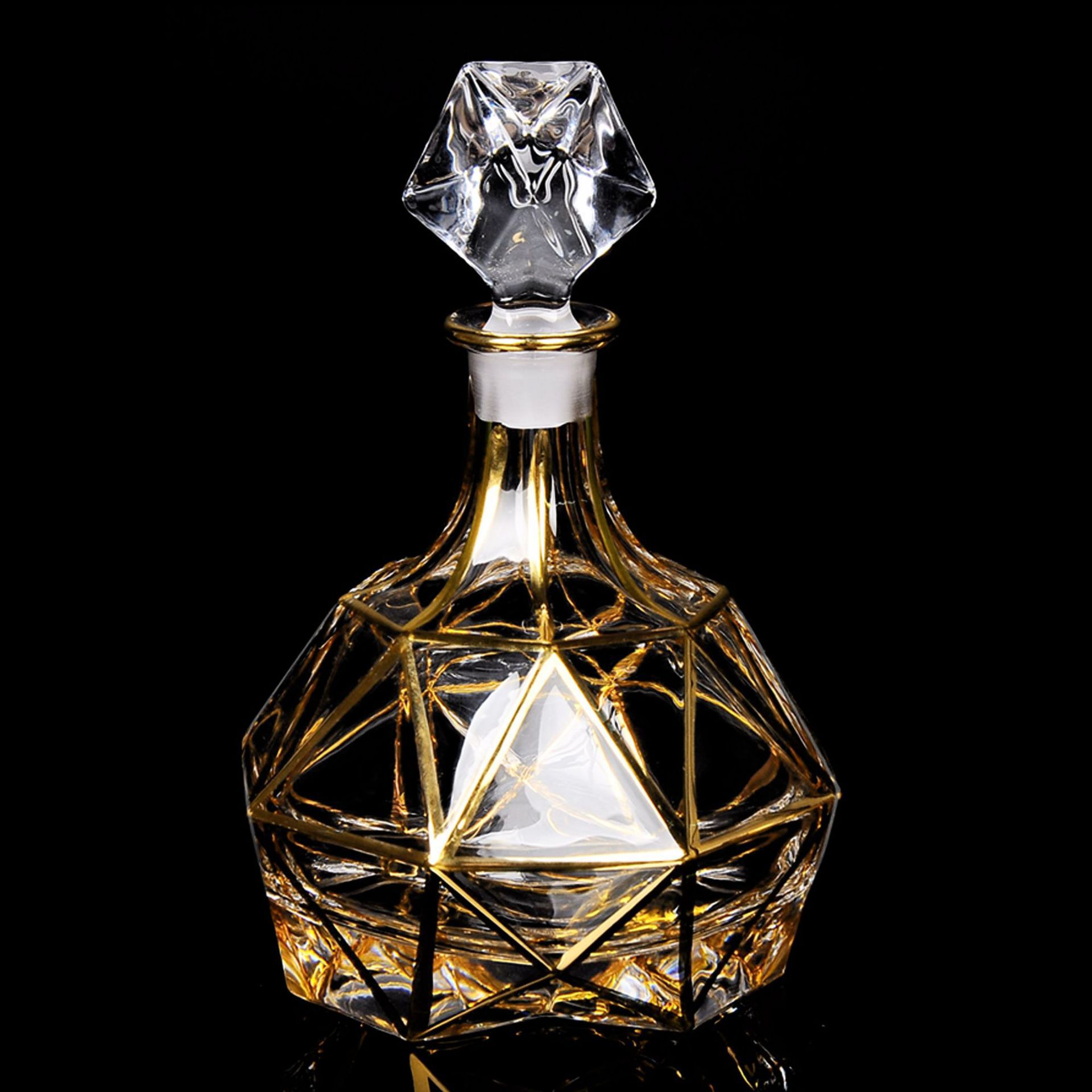 创意水晶描真金玻璃威士忌酒瓶加厚洋酒瓶烈酒瓶家用玻璃瓶烧酒瓶