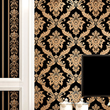 3D立体欧式大马士革壁纸防水大黑色温馨客厅背景刷胶非自粘墙纸
