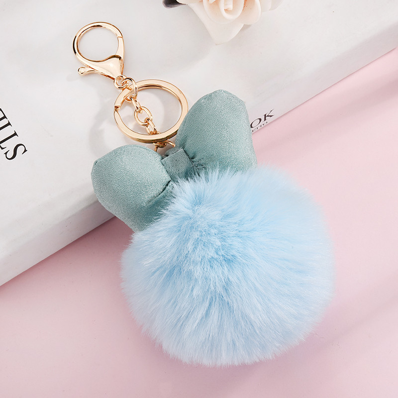 Cartoon Mickey Polka Dot Bow Hairy Ball Keychain Imitation Rex Rabbit Fur Bag Pendant Small Jewelry Wholesale