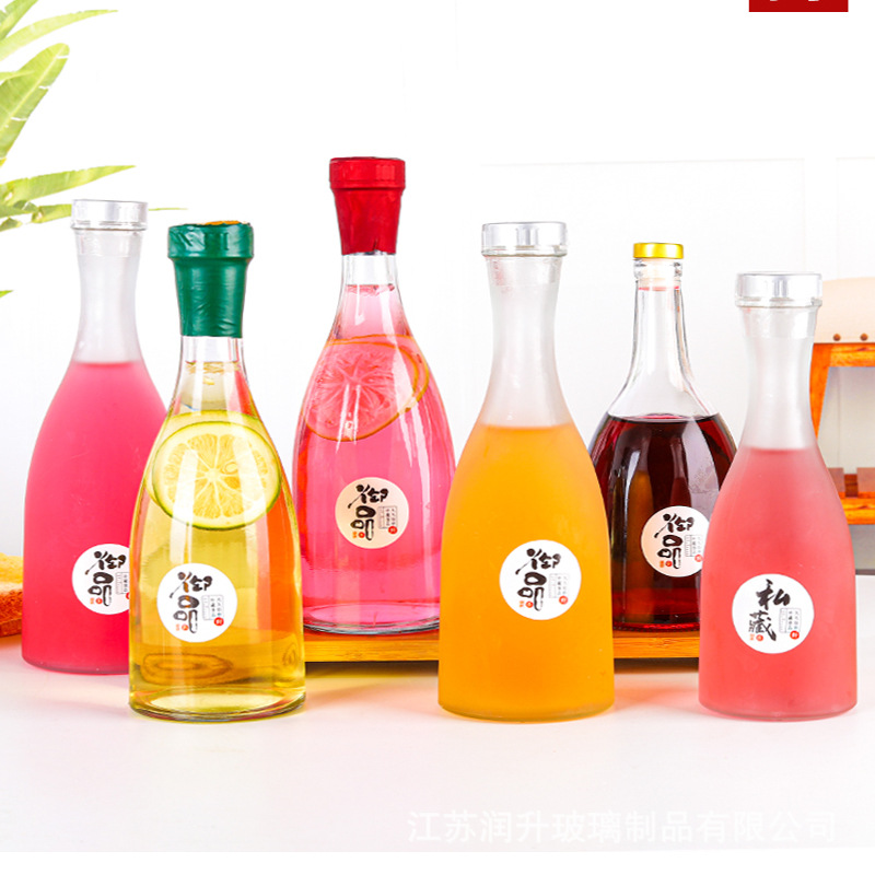 大肚500ml果酒瓶青梅250ml蒙砂密封果汁饮料瓶透明玻璃白酒瓶空瓶