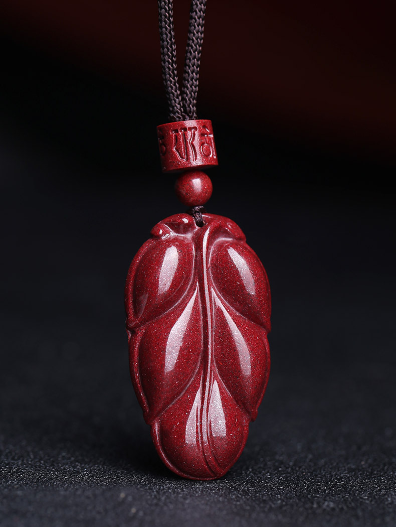 天然朱砂吊坠叶子形状高含量紫砂帝王砂本命年饰品男女情侣项链