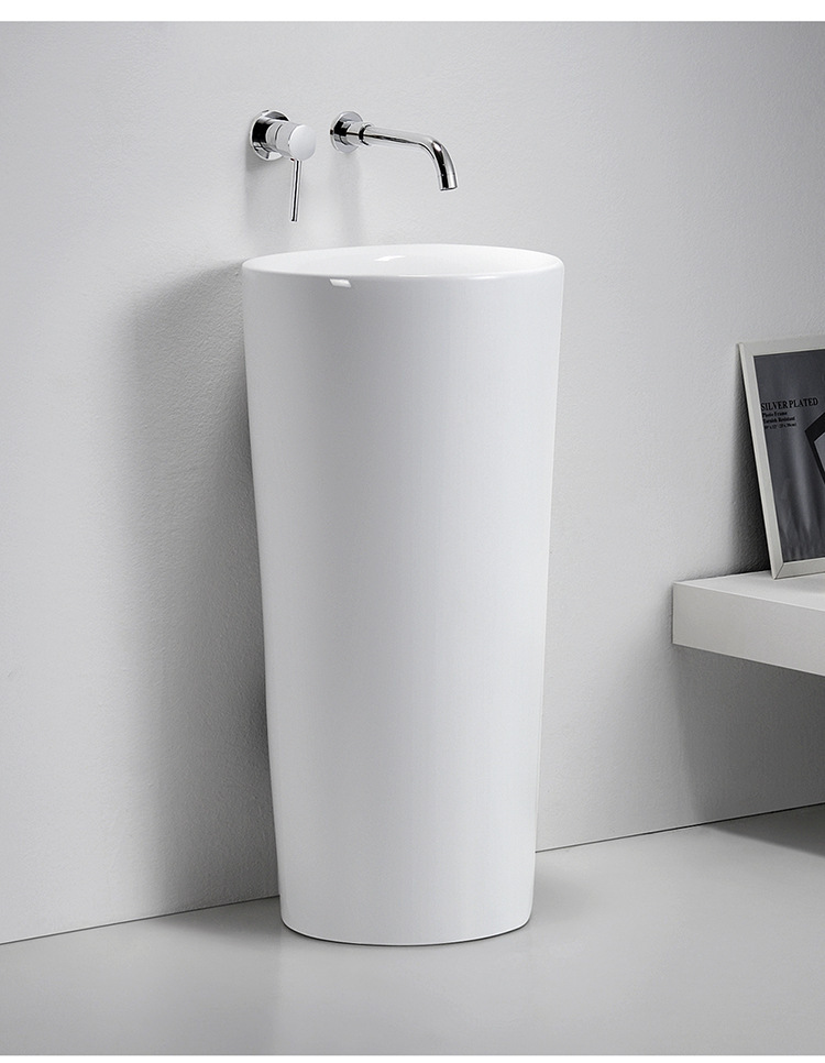 圆形立柱盆落地式陶瓷洗脸盆立式洗手盆陶瓷卫生间阳台立柱洗面盆