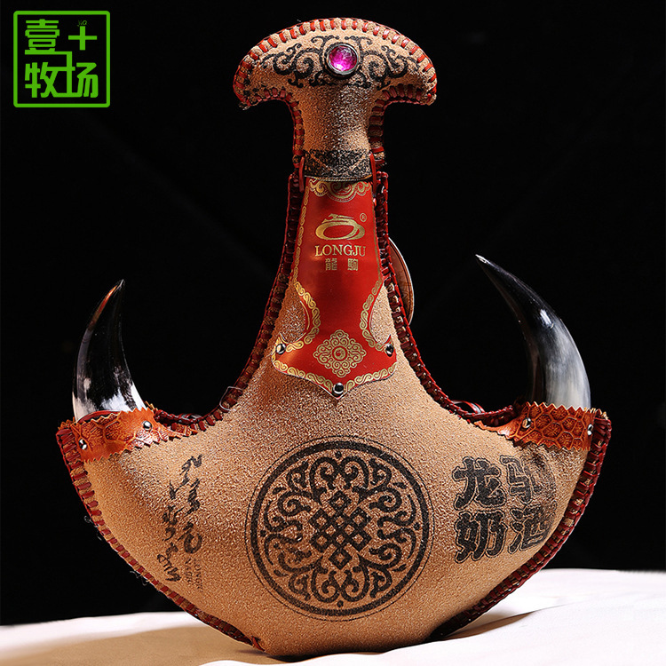 清香型奶酒【内蒙古特产手工皮囊酒真牛角】牛奶酒500ml一件代发