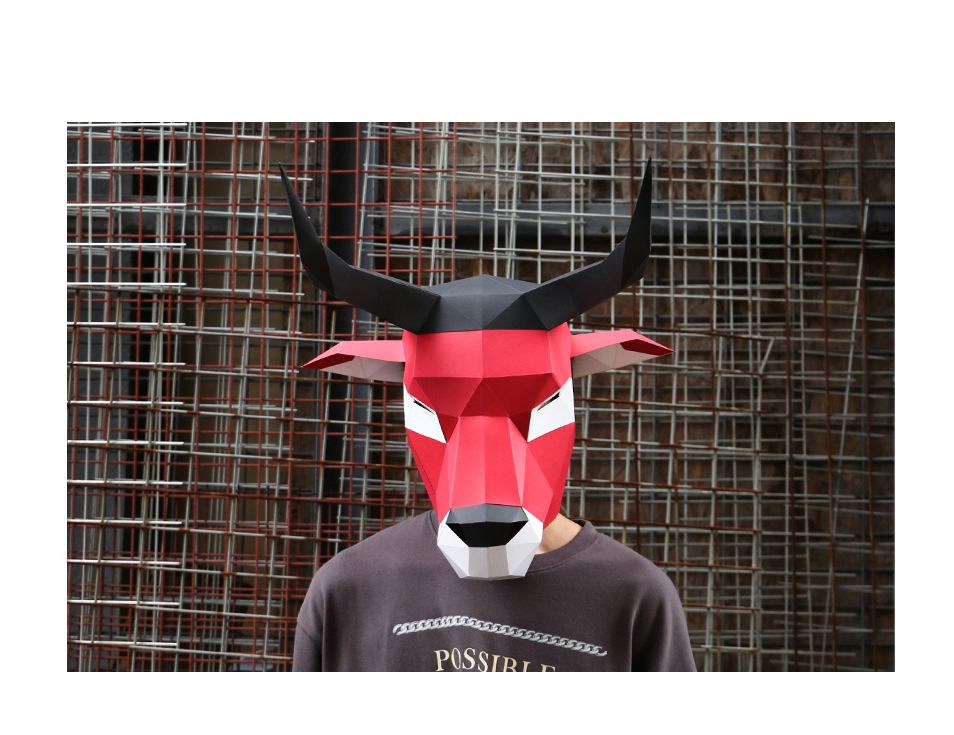 颜色明亮多彩牛头套纸模手工diy 儿童折纸 ins面具活动演出道具