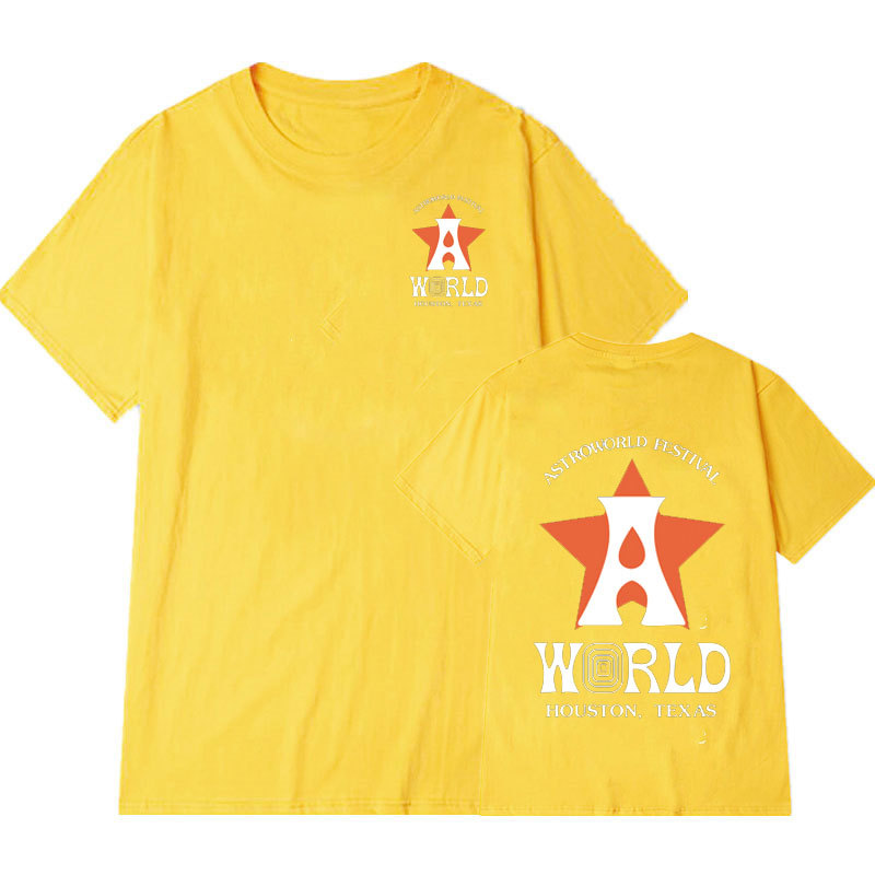 跨境夏季travis scott astroworld短袖印花男女宽松休闲圆领t恤衫