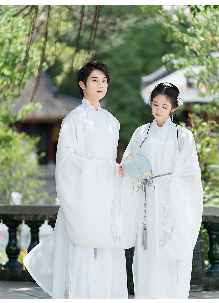 6716原创汉服宋制薄款龙云纹绣花圆领纱袍非古装白色仙气cp情侣装