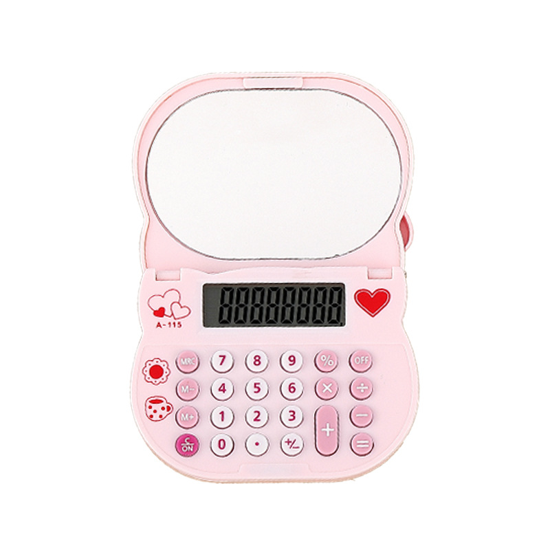 Jingmi Cai JM-115 Cartoon Calculator Solar Kt115 Makeup Mirror Bow Heart-Shaped Button Calculator