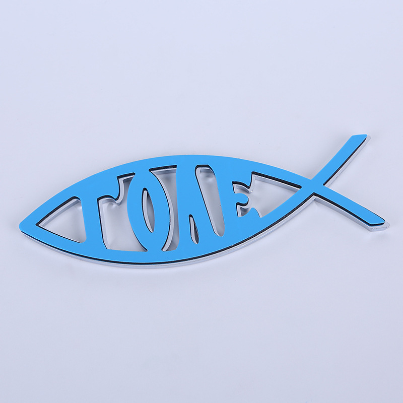 鱼型车标耶稣车型立体标牌3d汽车装饰贴标电镀商标logo