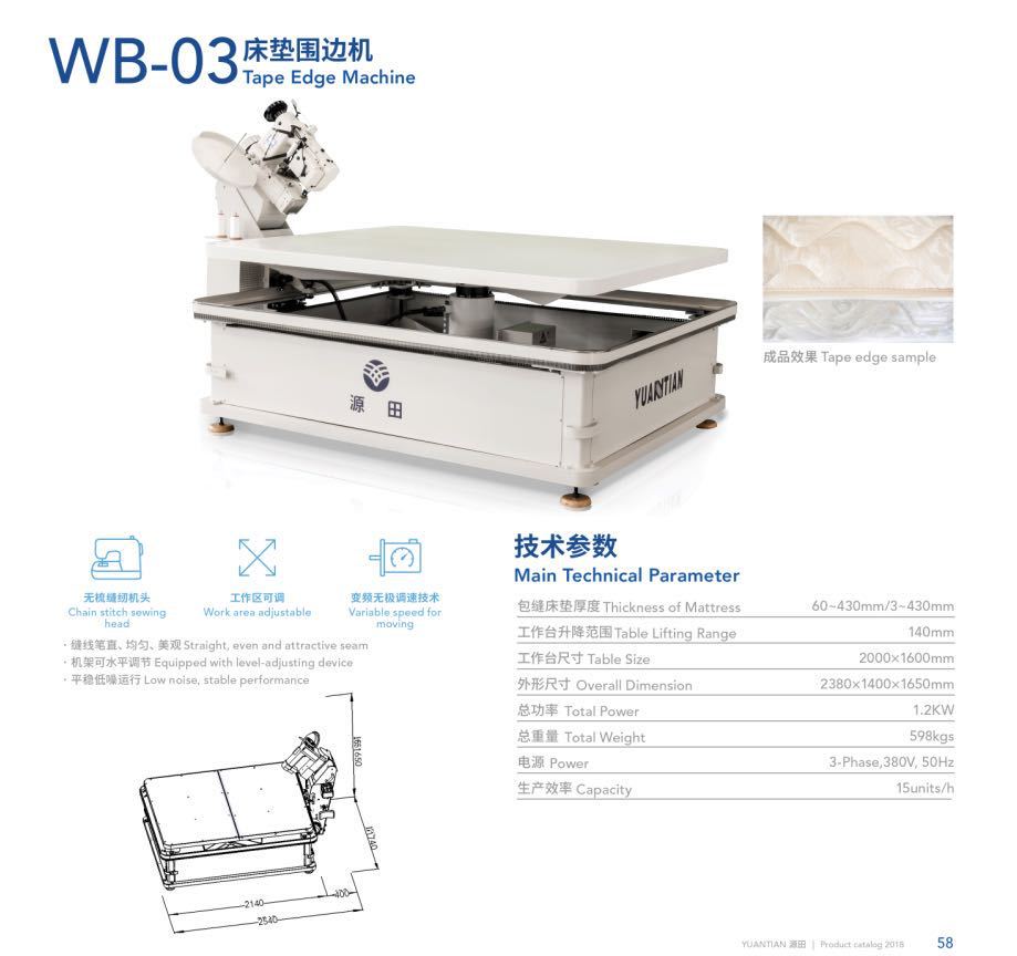 源田 wb-3a床垫无梭围边机 床垫围边机