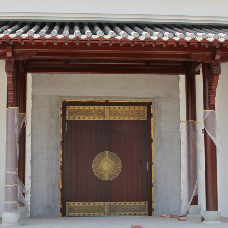 中式仿古实木大门进户庭院别墅复古围墙双开原木入户大门厂家直销