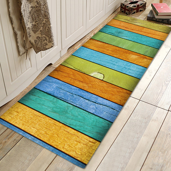 Colored Wooden Board Kitchen Pad Foreign Trade Flannel Floor Mat Absorbent Bathroom Non-Slip Mat Bedroom Doormat