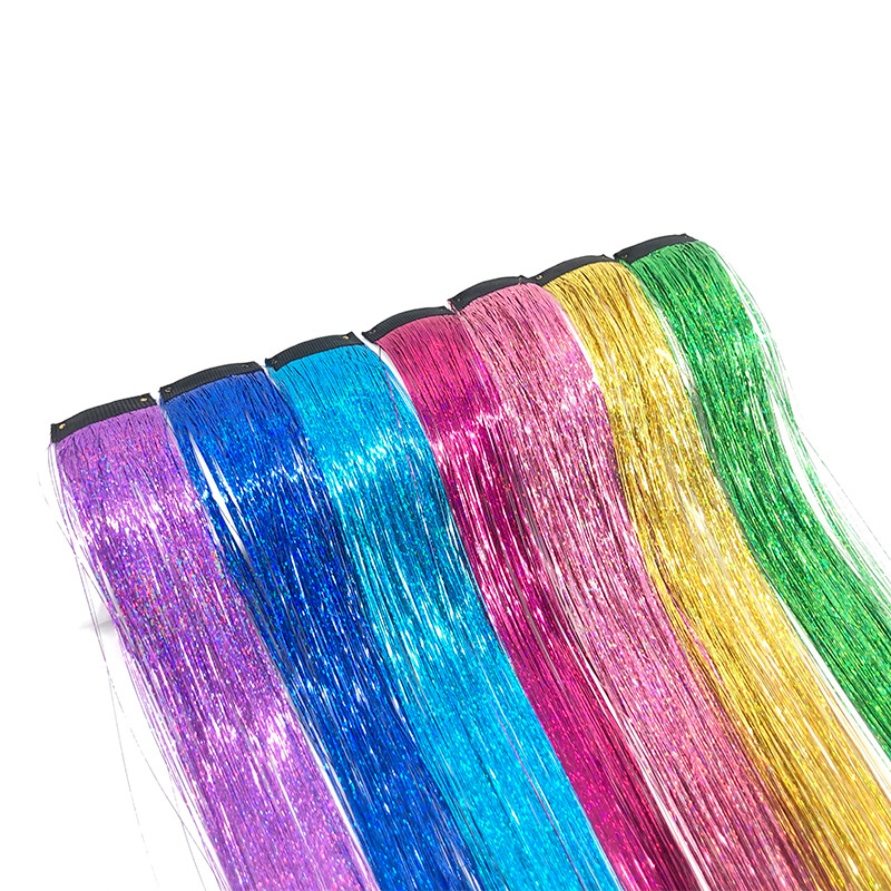 现货欧美假发bb夹彩色金丝闪亮接发片炫彩镭射丝七彩金丝线彩丝线