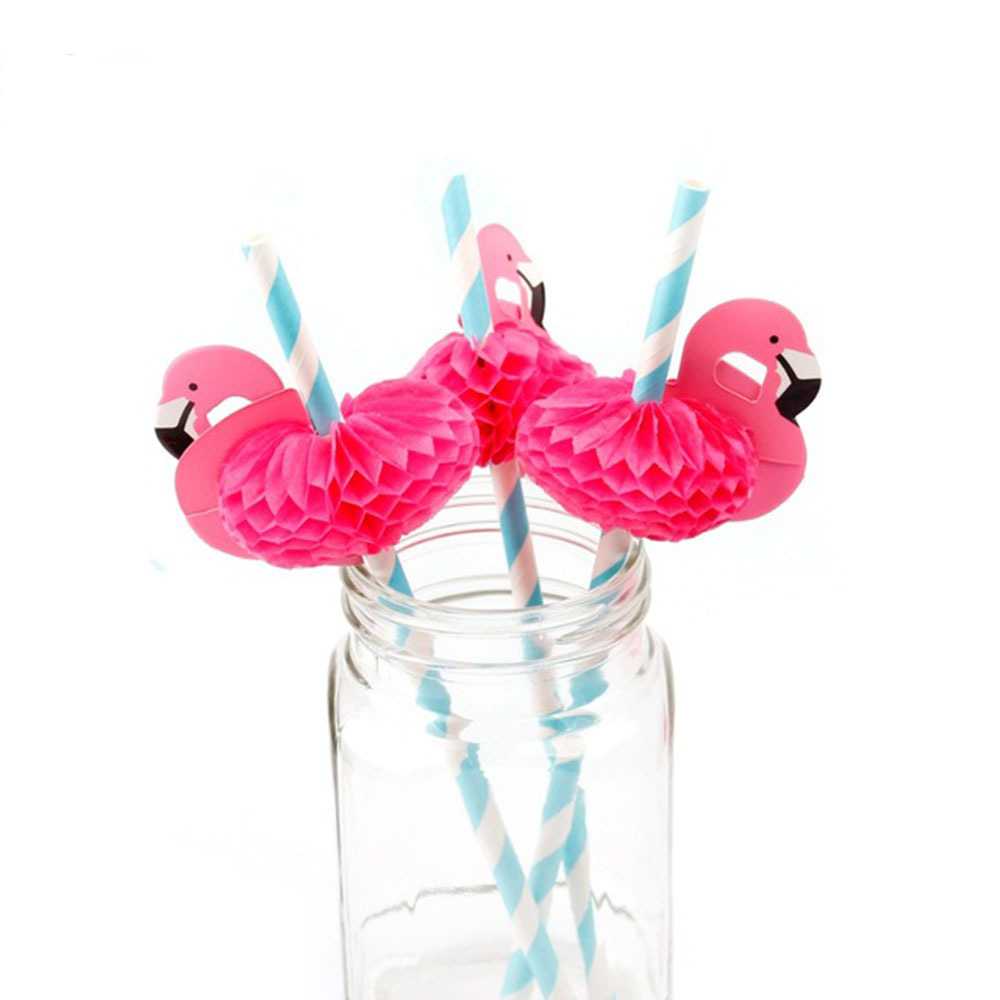 火烈鸟纸吸管 菠萝蜂巢艺术吸管 装饰舞会派对吸管 图案可定制