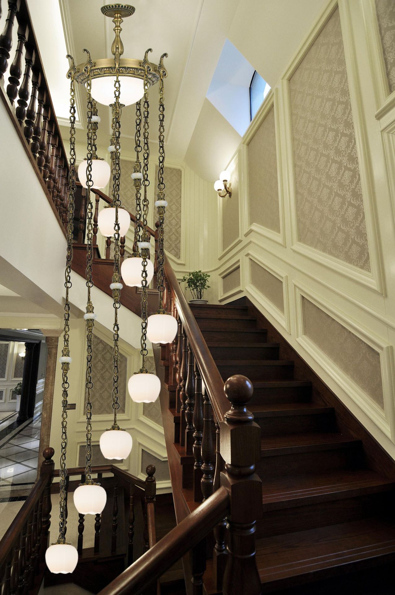 复式楼梯吊灯旋转楼梯间云石吊灯全铜楼梯灯饰灯具