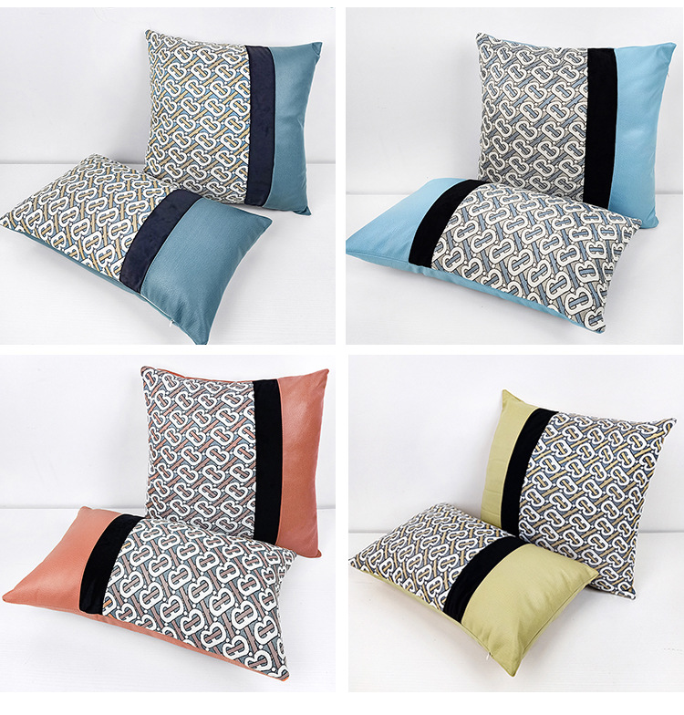 轻奢皮抱枕套腰枕仿真皮沙发皮靠垫办公室拼接靠枕床头大靠背网红