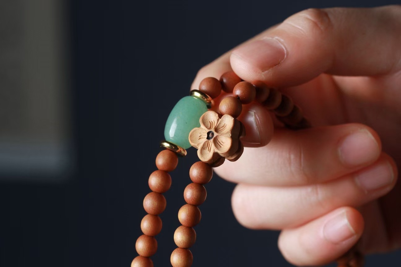 芭比檀香木手链 檀香108颗搭配桃花蝴蝶吊坠 男女佛珠手串diy定制