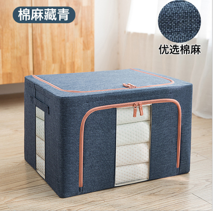 Folding Storage Box Fabric Covered Transparent Double Window Cotton and Linen Storage Box Quilt Clothes Storage Box Bed Bottom Storage Box