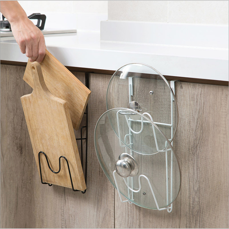 简约免打孔壁挂式门后挂架锅盖架砧板架厨房锅盖架铁艺置物收纳架