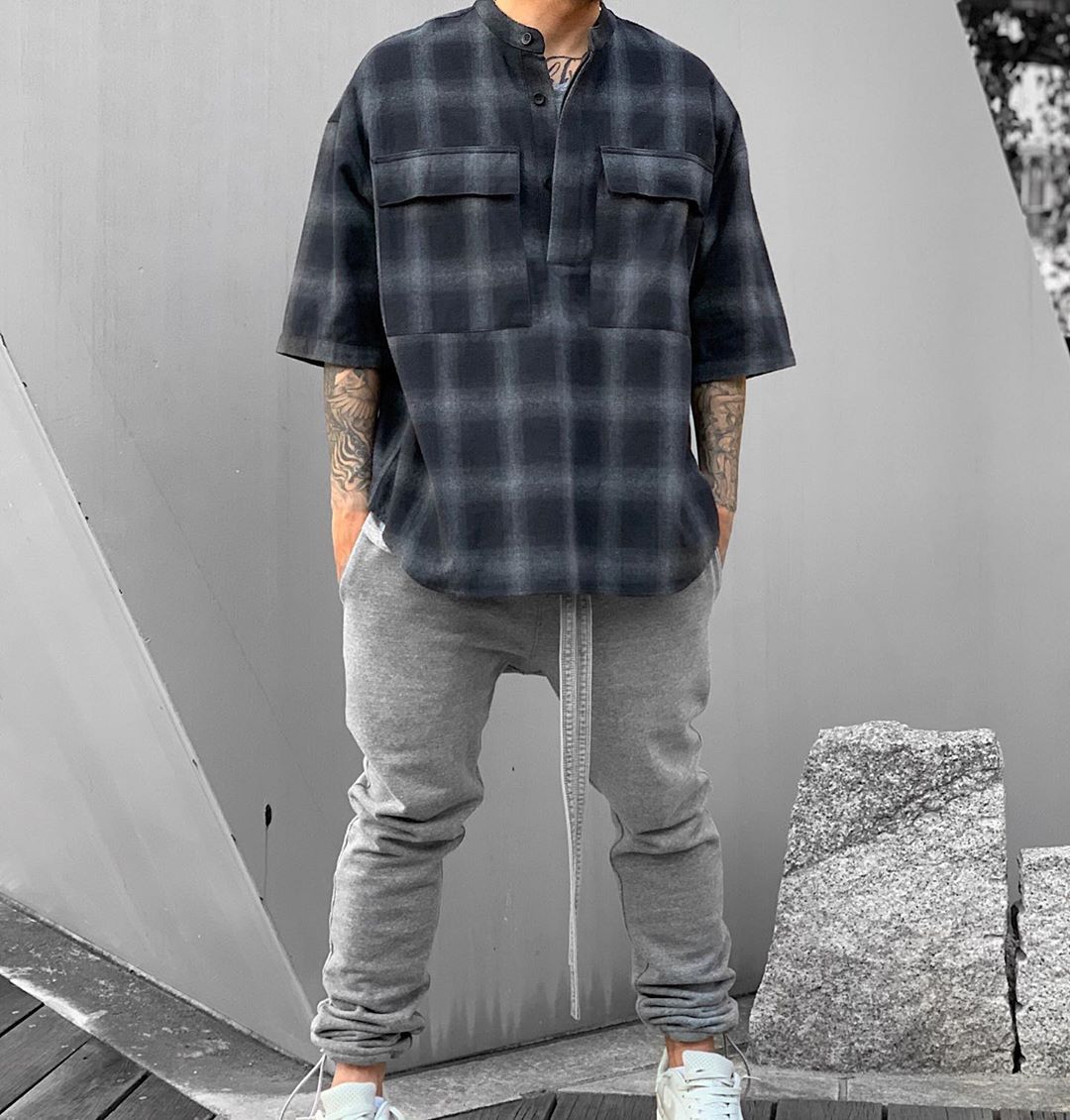 fear of god 高街第六季主线亨利领纽扣宽松短袖 fog格子衬衫衣男