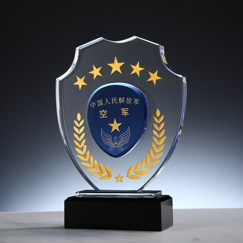 水晶盾牌奖杯定制 部队老兵军旅军人退伍奖牌送战友留念纪念礼品