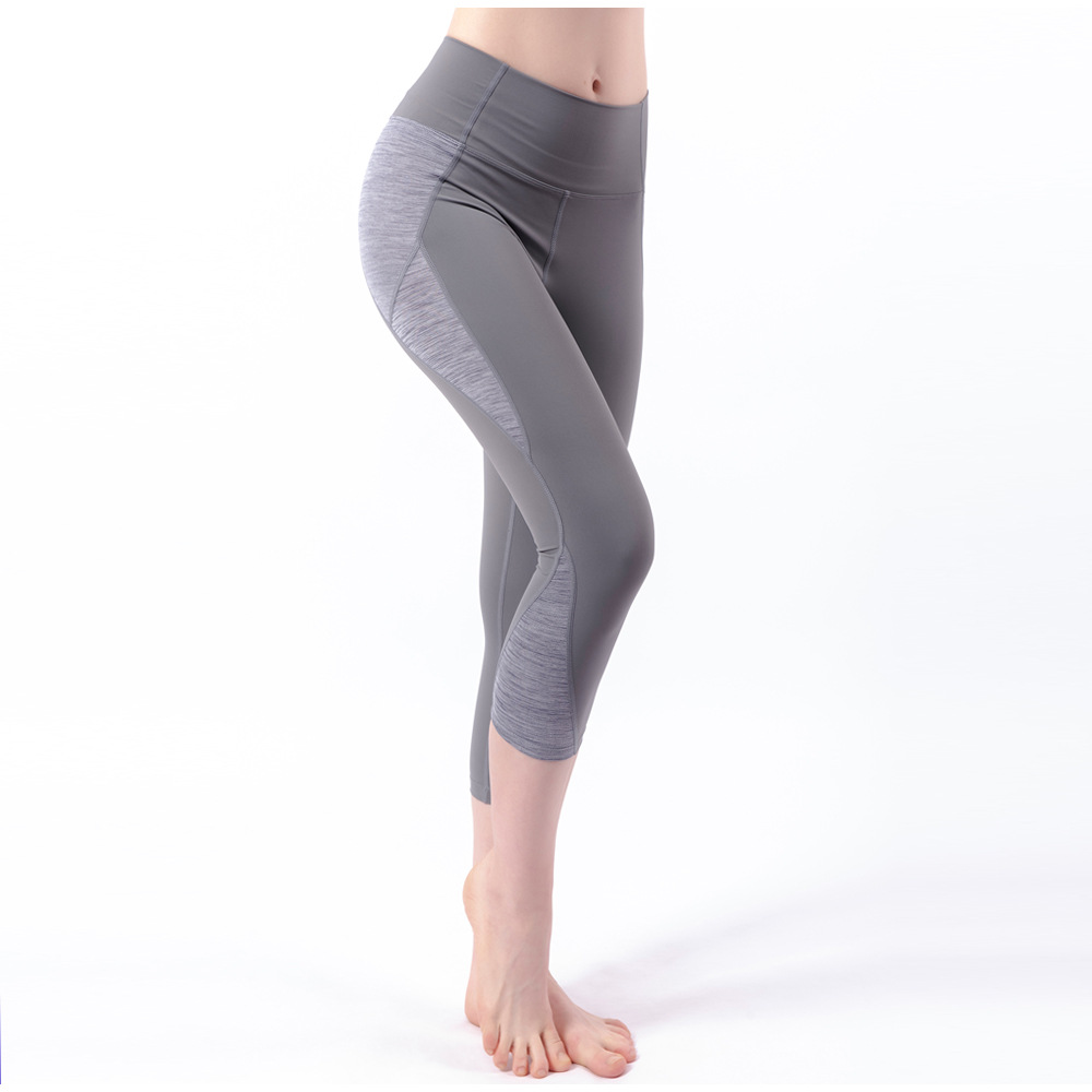 新款欧美瑜伽裤女高腰提臀紧身裤弹力速干训练健身跑步运动七分裤