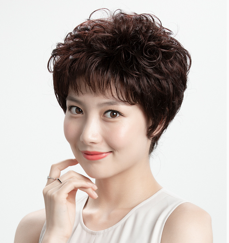 短发假发套女士短发卷发全头套式自然中老年人送妈妈款时尚烫发型