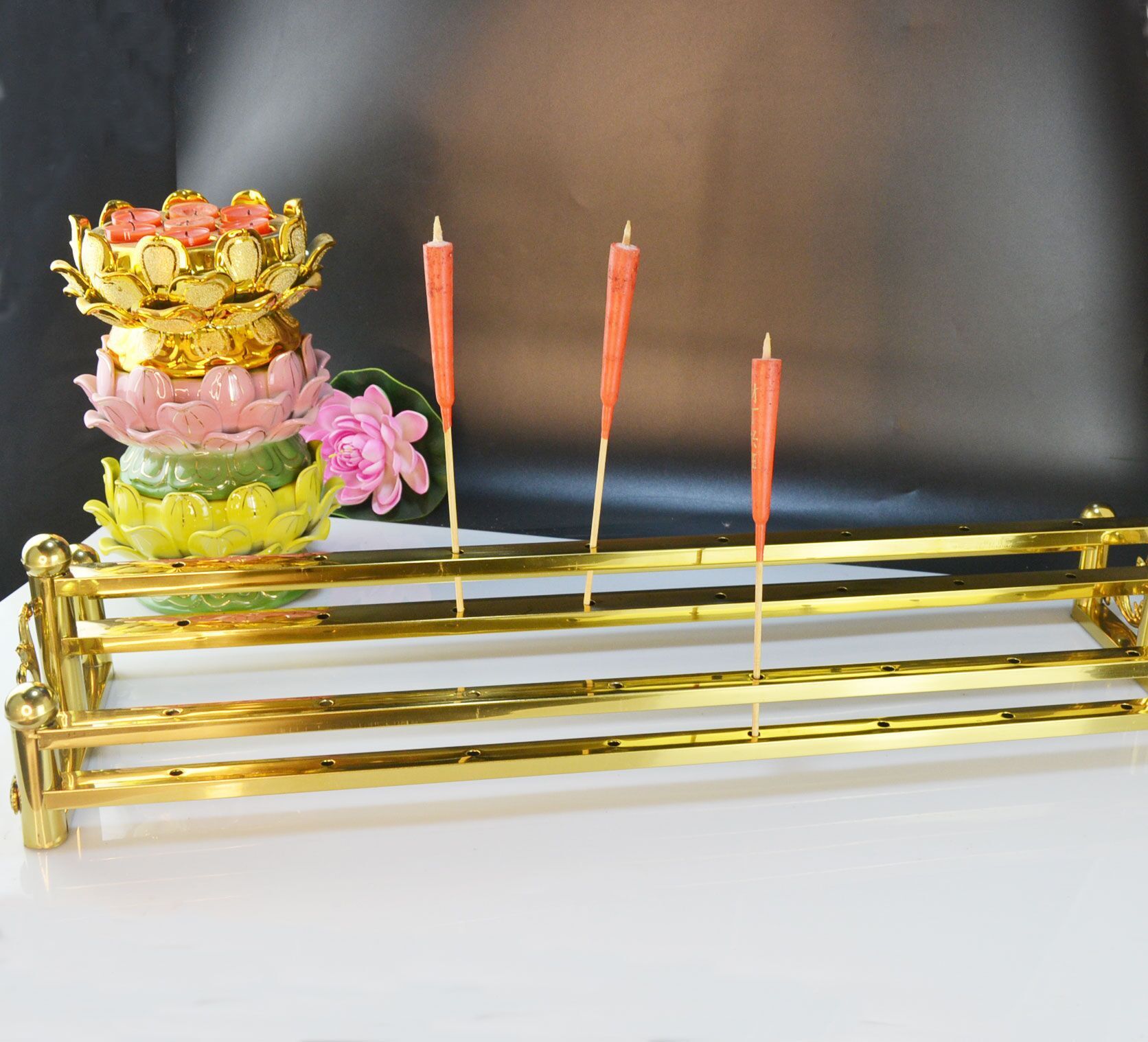 不锈钢镀金蜡烛架祭拜观音堂寺庙祠堂佛具佛教寺院祠堂潮汕