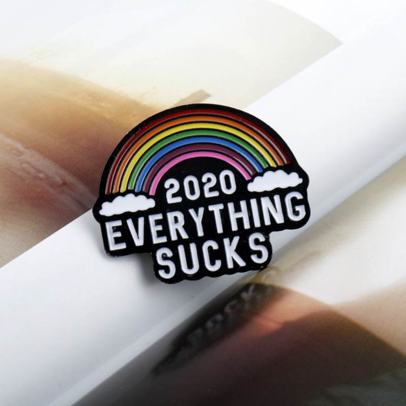 外贸热销 2020 everything sucks彩虹云朵滴油胸针 合金创意徽章