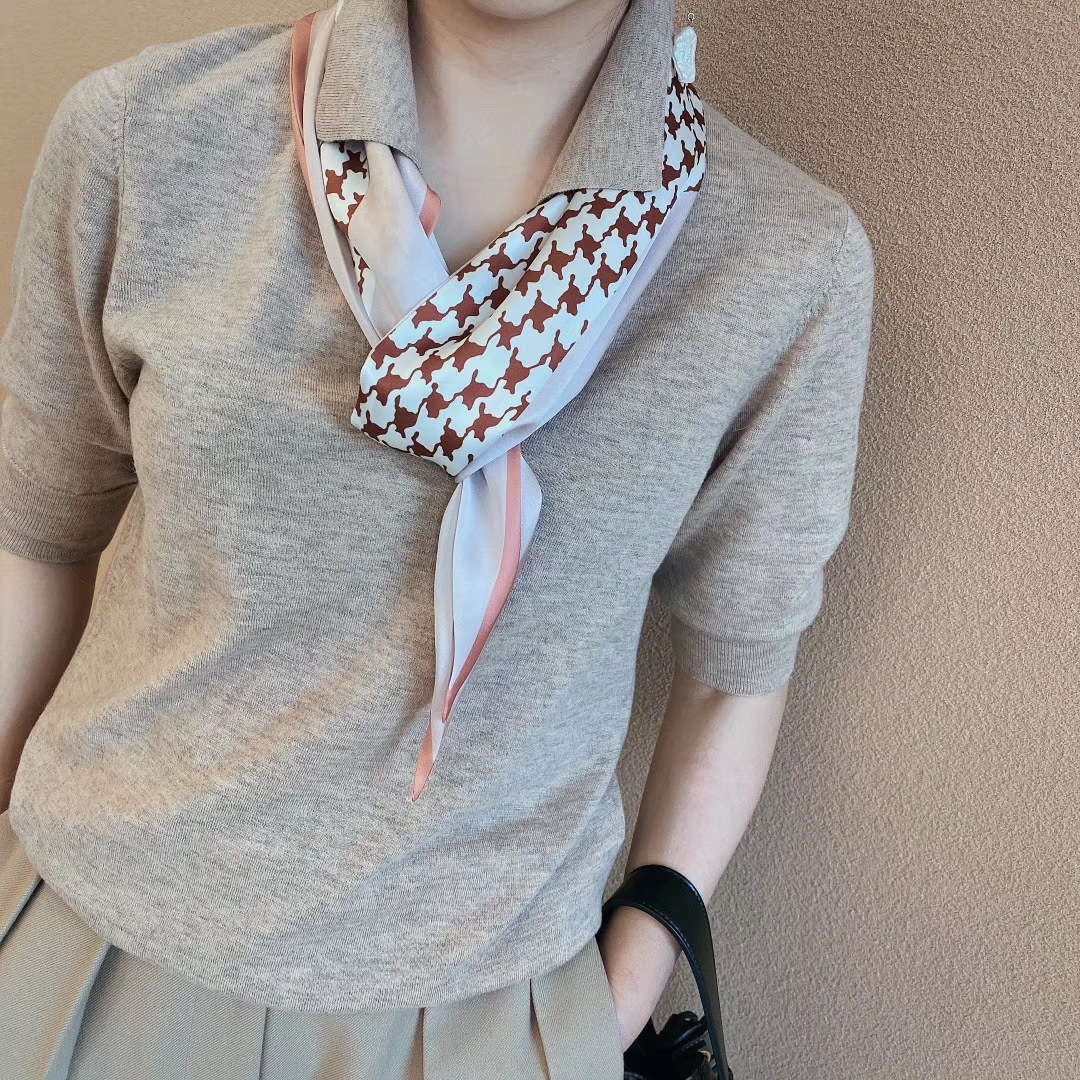 千鸟格丝巾女百搭时尚装饰小方巾领巾ins早春秋围巾洋气职业长巾