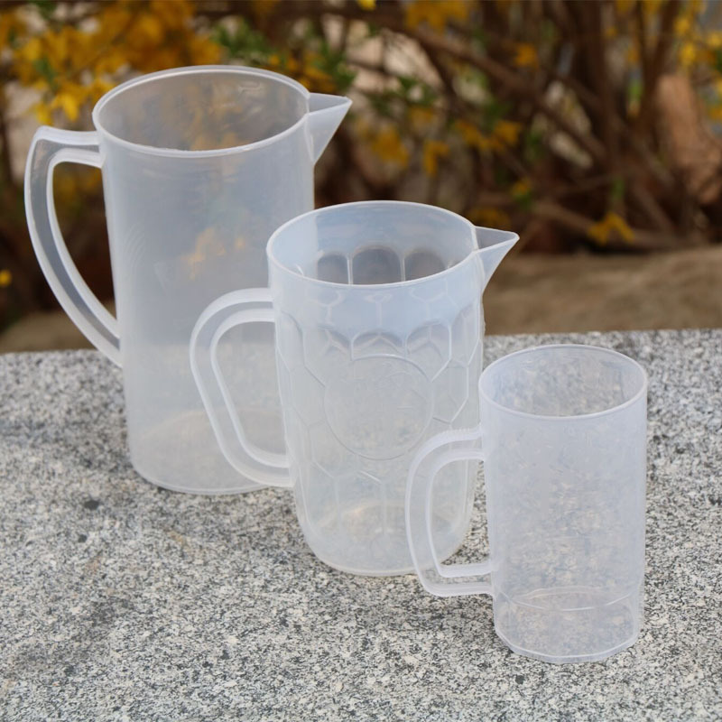 单层塑料啤酒杯 凉水杯2000毫升可印logo带把透明塑料大号扎啤杯