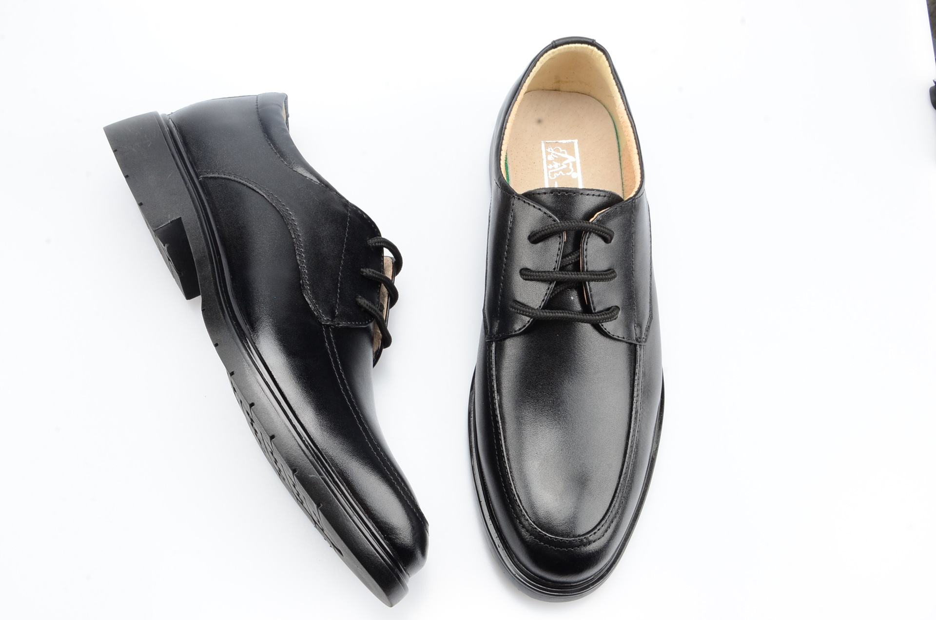 30年皮鞋工匠 酒店员工必选 黑色真软皮职业系带橡胶底工作男皮鞋