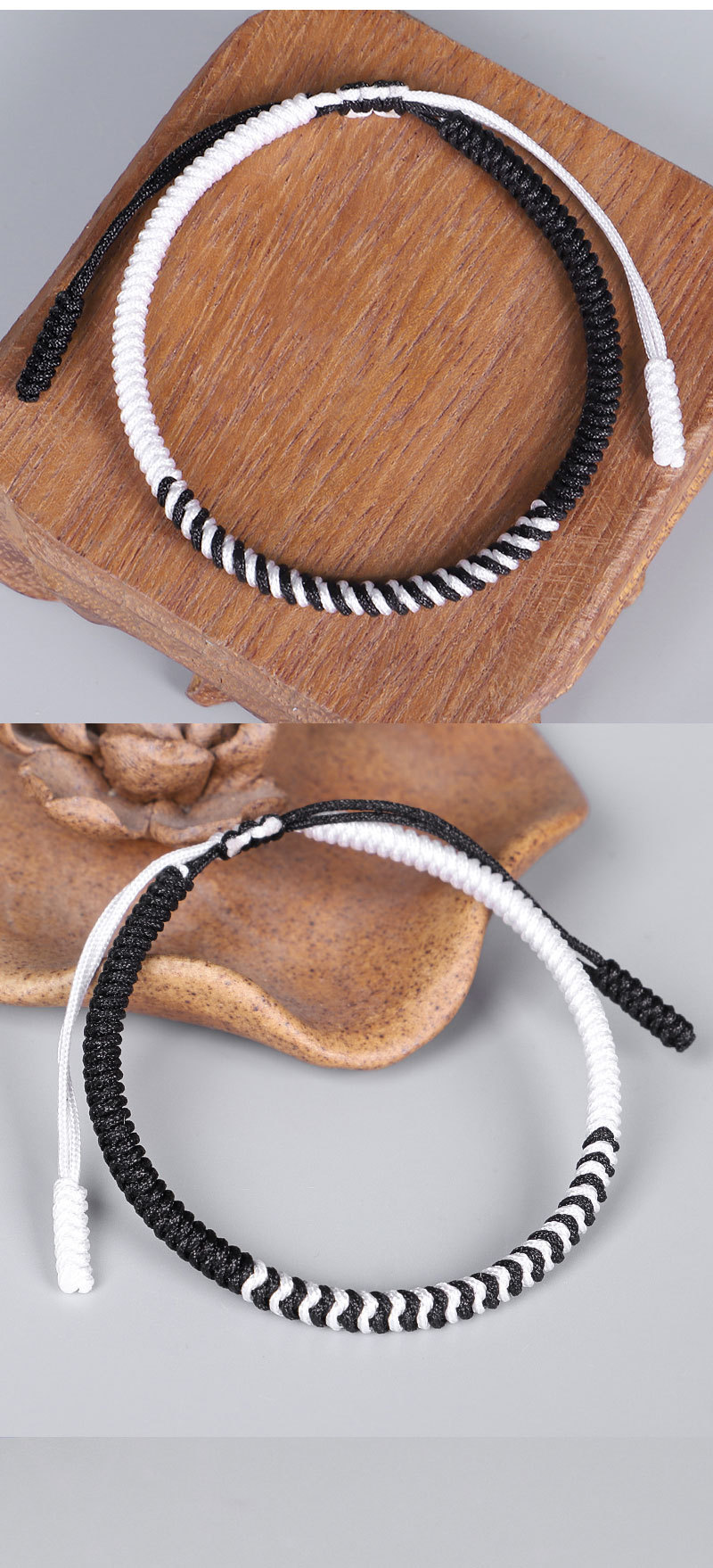 跨境热销手链手工编织金刚结手链藏式黑白混编手绳男女学生手饰