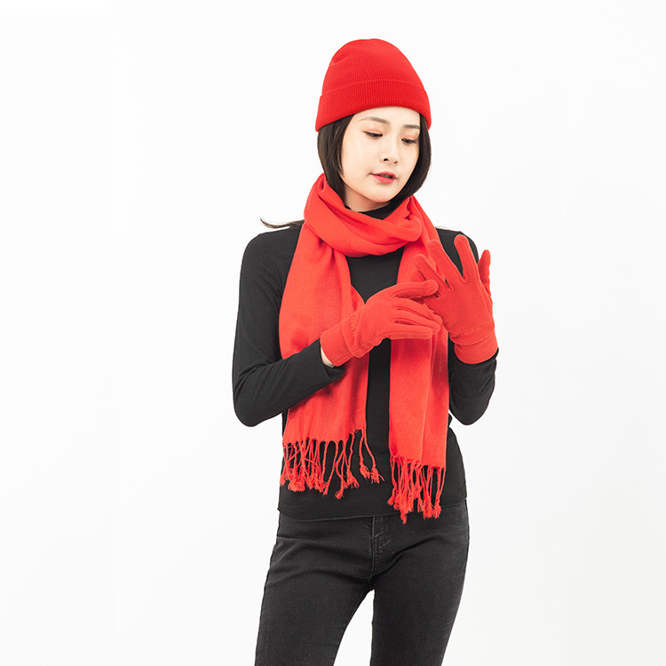 Annual Meeting New Hat Gloves Scarf Three-Piece Set Gift Activity Banquet Insurance Charity Red Scarf Customizable