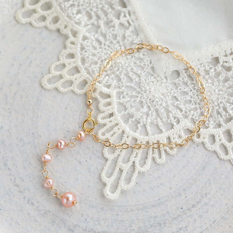 王夫人天然淡水珍珠手链diy手工饰品贝母珍珠手串14k包金首饰配件