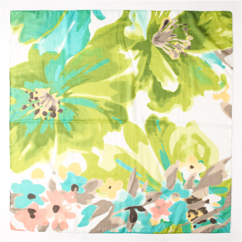 难得一见的配色粉绿撞色水墨画棉麻大方巾薄款百搭丝巾披肩两用