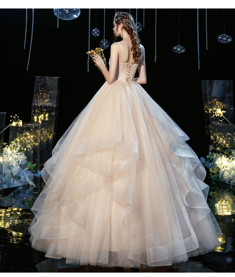 主婚纱2022新款新娘气质抹胸吊带v领婚纱 森系梦幻超仙齐地轻婚纱