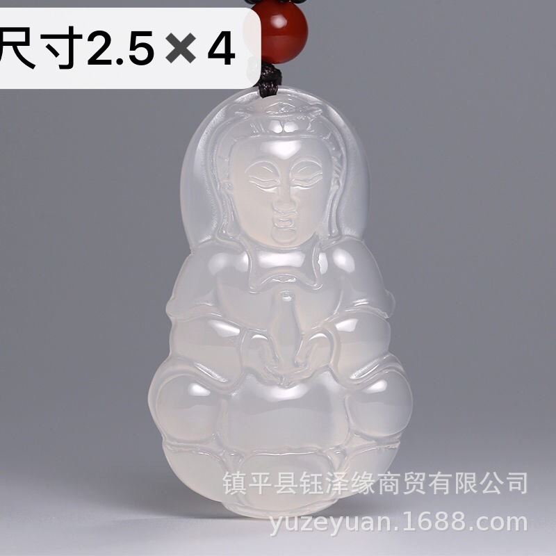 Live Broadcast Supply Agate Chalcedony Guanyin Jade Buddha Pendant Necklace Rope Gift Jade Pendant Factory Wholesale