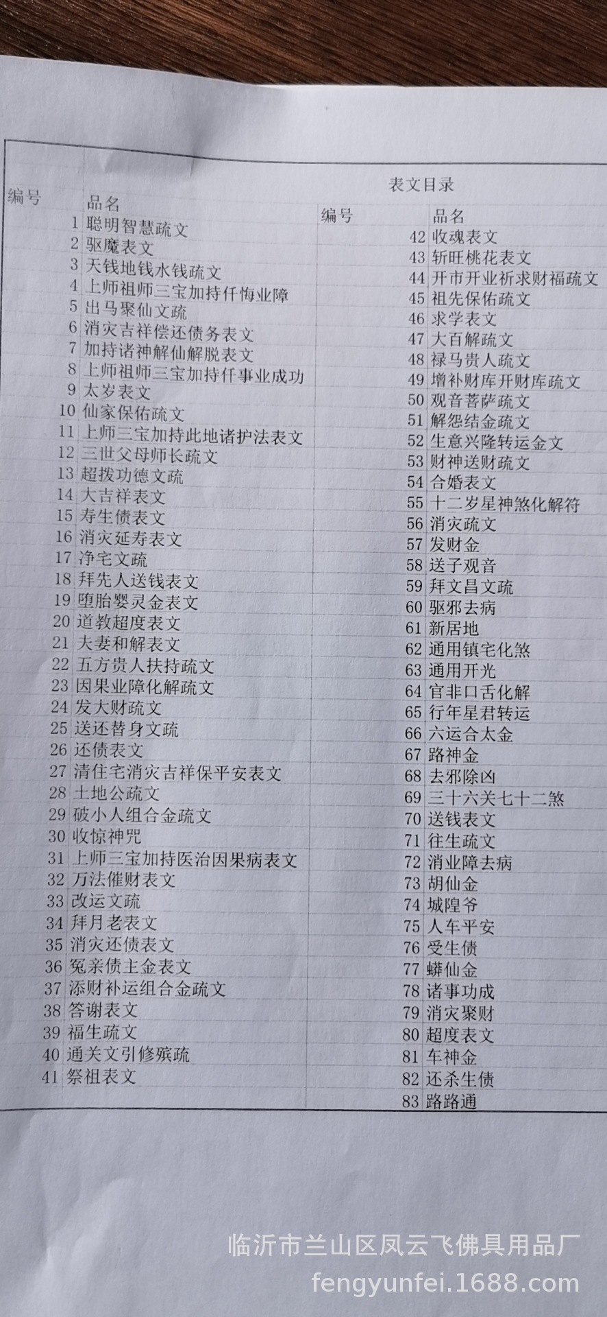 批发黄表文疏文观音财神道教佛仙家超度财求平安和合补运送钱