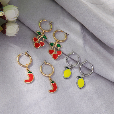少女简约文艺范耳钉珐琅滴油小辣椒耳环女韩版萌妹子可爱耳饰新款