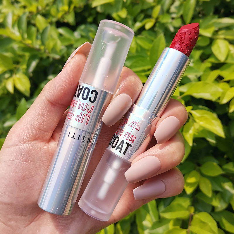 正品伊诗婷双头口红雨衣陈婷同款持久保湿防水不脱色保护伞定妆液